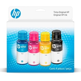 Kit Garrafas de Tinta HP GT53/GT52 com 4 Cores Preto Ciano Magenta Amarelo